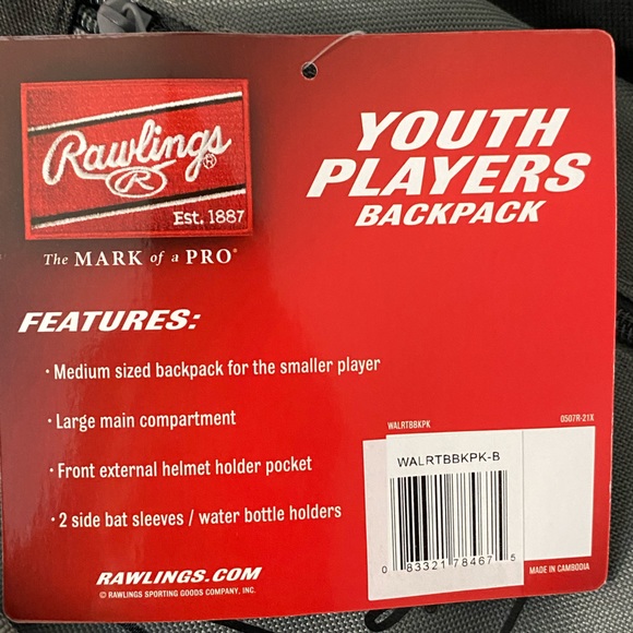 ⚾️🥎🎒Rawlings PLAYERS YOUTH BB/SB BACKPACK Baseball and Softball Equipment - Picture 7 of 7